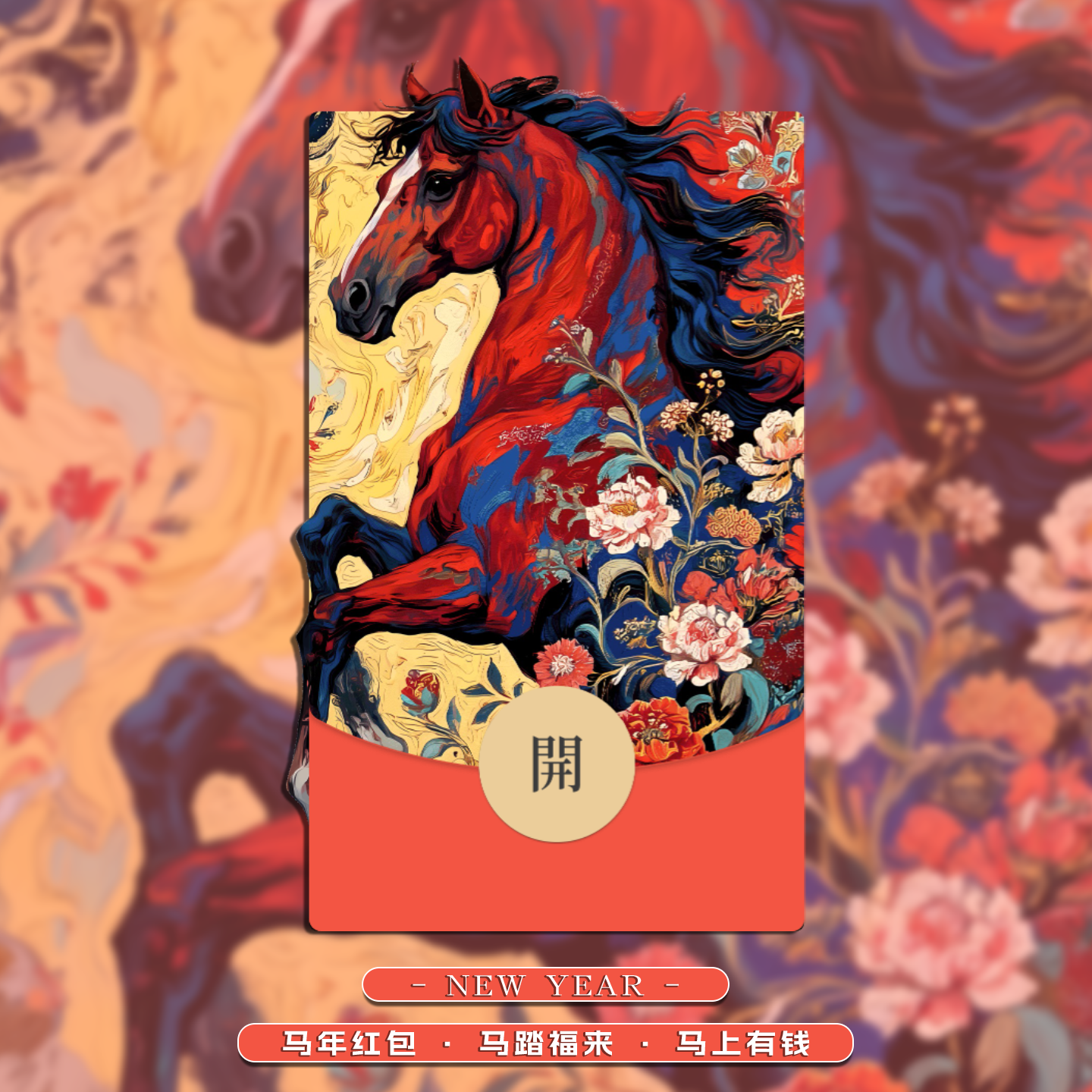 马年微信红包封面2026动态红包封面动态音乐春节拜年红棕骏马油画