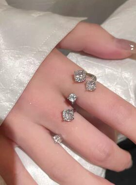 爆闪双头锆石戒指女ins小众设计感轻奢关节戒开口可调节叠戴指环