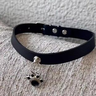 朋克甜酷叛逆小狗项圈女颈带猫爪皮革铆钉choker颈链朋克项链
