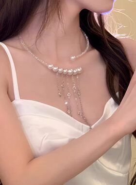 月华诗序~复古水晶流苏珍珠choker项链女小众ins风高级感项圈颈链