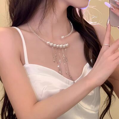 月华诗序~复古水晶流苏珍珠choker项链女小众ins风高级感项圈颈链