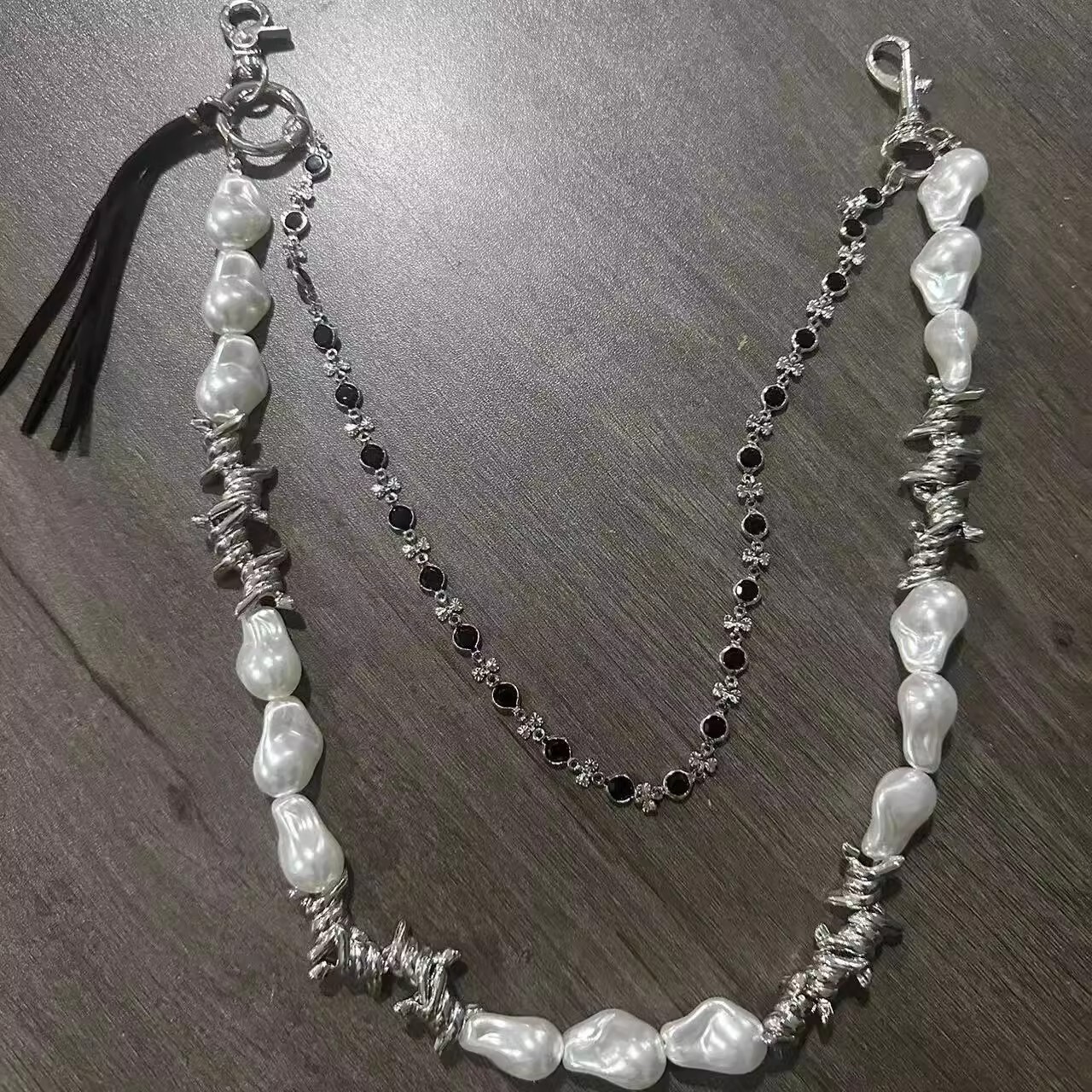 金属珍珠腰链男配饰y2k复古朋克流苏裤链女美式嘻哈