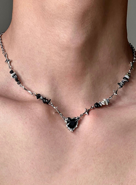 CHEALIMPID/.黑宝石星芒爱心碎石项链章昊同款高级感小众潮流男女