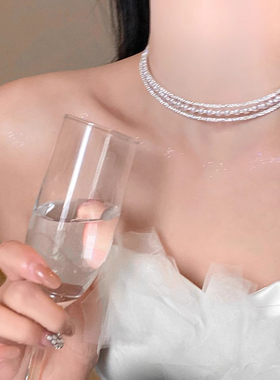 繁星璀璨微镶三层珍珠项链女高级感晚礼服choker脖颈链配饰锁骨链