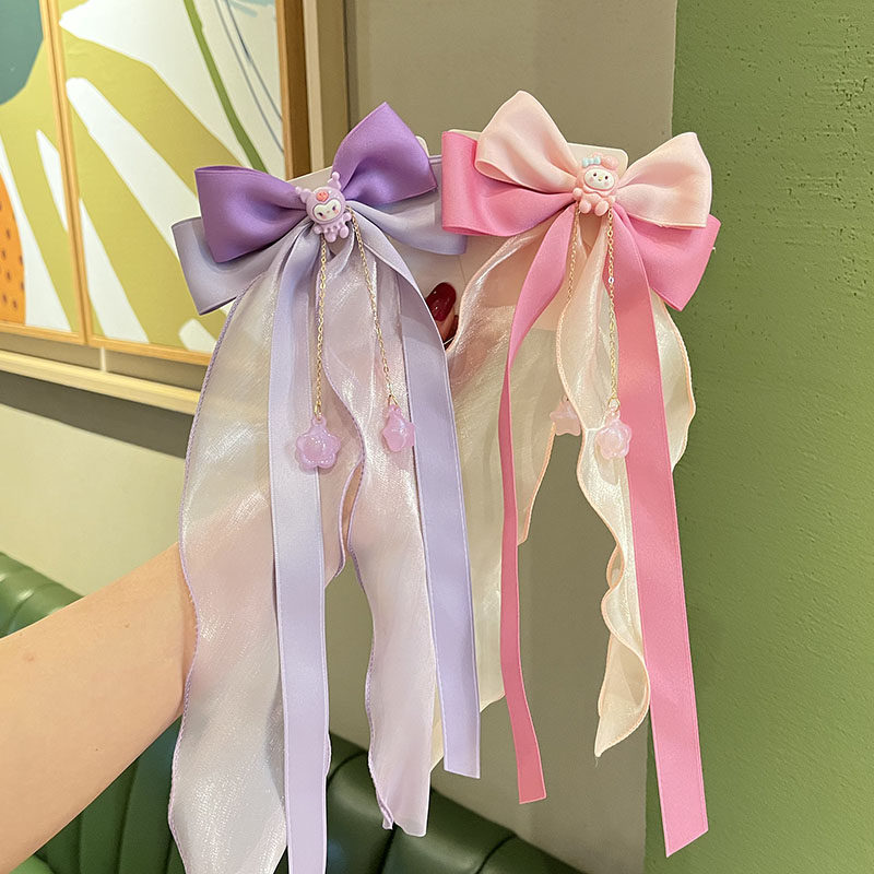 儿童发饰飘带蝴蝶结发夹仙美卡通顶夹女孩公主头纱编发卡汉服头饰