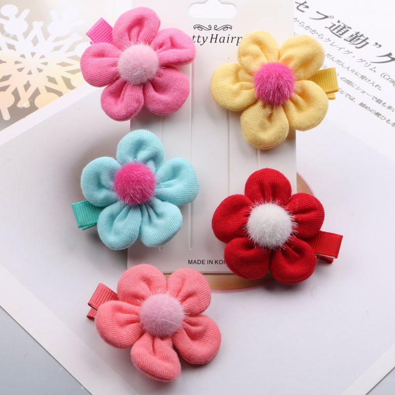 儿童发饰发绳韩版秋冬五瓣布艺花朵鞋花头花袜子手工发夹diy材料