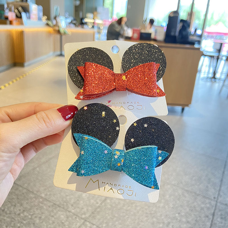 儿童发卡子韩国卡通亮粉米妮蝴蝶结发夹小孩可爱发饰diy手工头饰