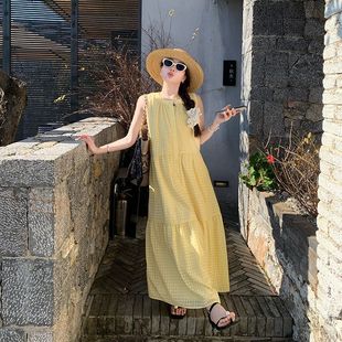 法式 慵懒风宽松显瘦气质 茶歇设计感海边度假无袖 连衣裙女夏季