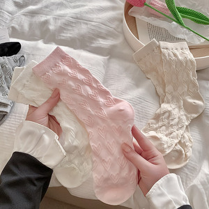 爱心袜子女甜美可爱中筒袜春夏季薄款镂空ins少女堆堆袜网红女袜