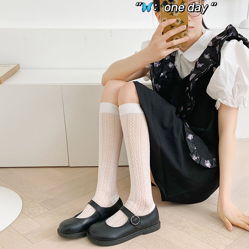 jk小腿袜春夏超薄女纯色暗花透气