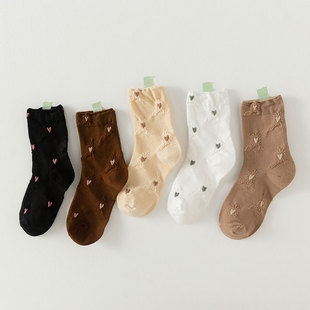 日系中筒袜子女ins潮提花爱心可爱网红长袜韩国秋冬季厚款堆堆袜
