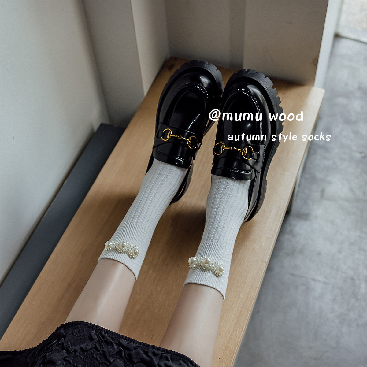 珍珠中筒袜玛丽珍花边白色长筒棉袜春秋季黑色可爱日系女袜子ins