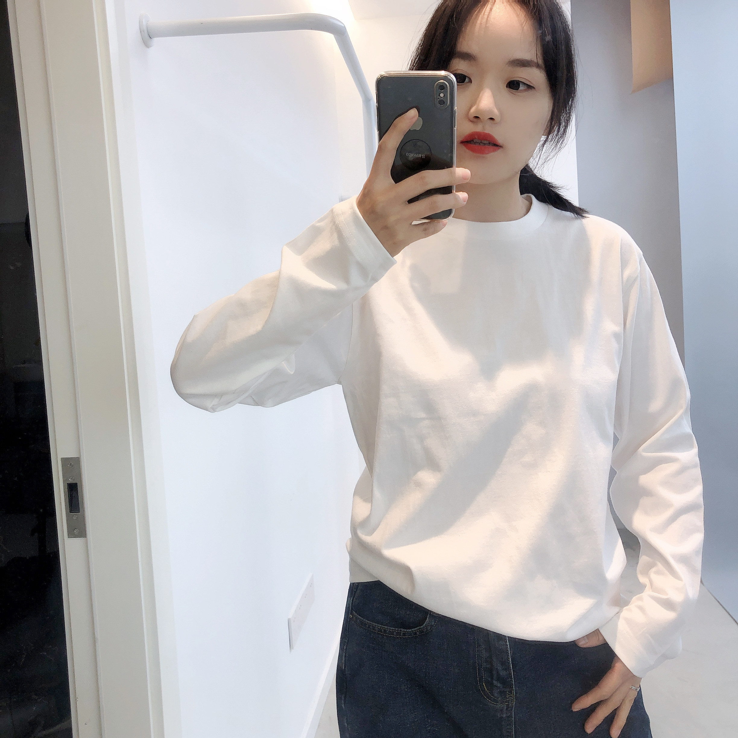 刚需！无缝工艺 优质纯棉长袖t恤圆领打底衫 太百搭了 男女同款