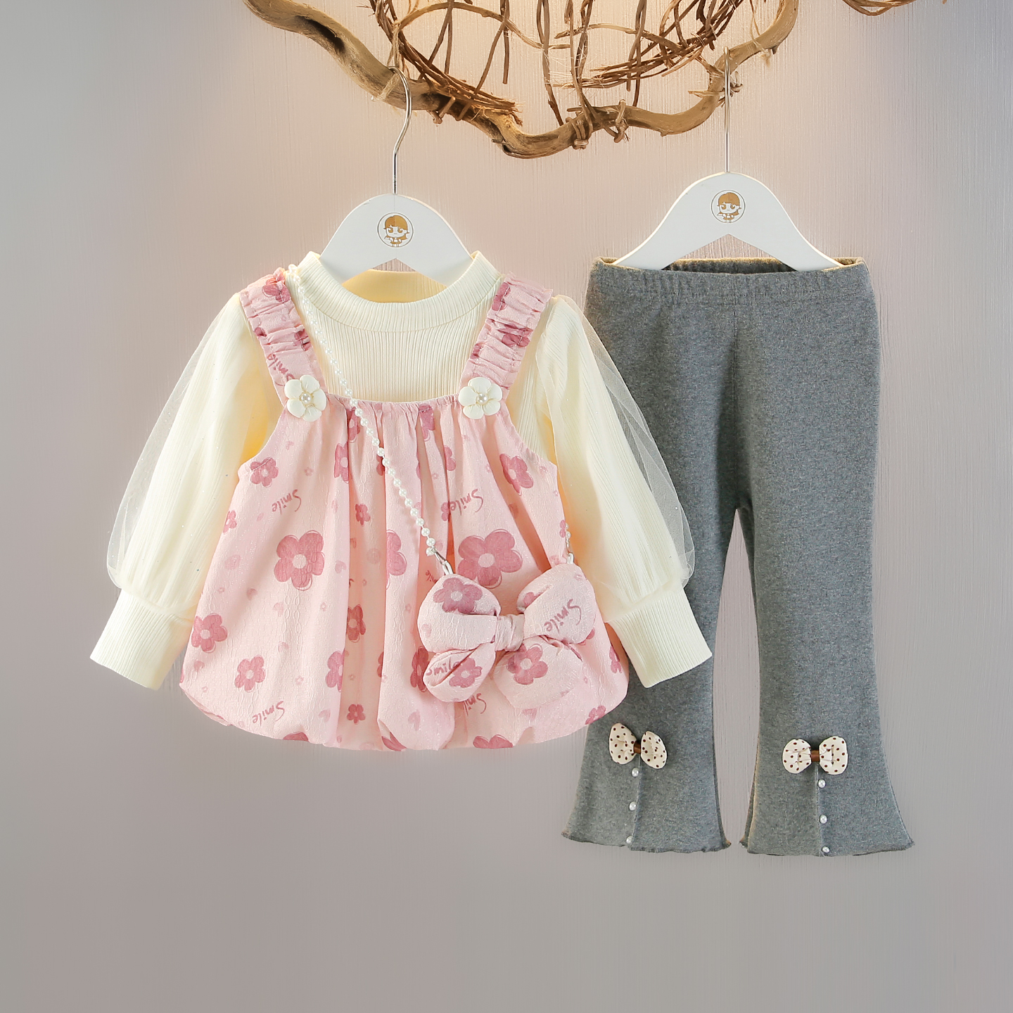 女童公主裙套装秋季2025新款儿童洋气背心裙套礼服宝宝秋装三件套