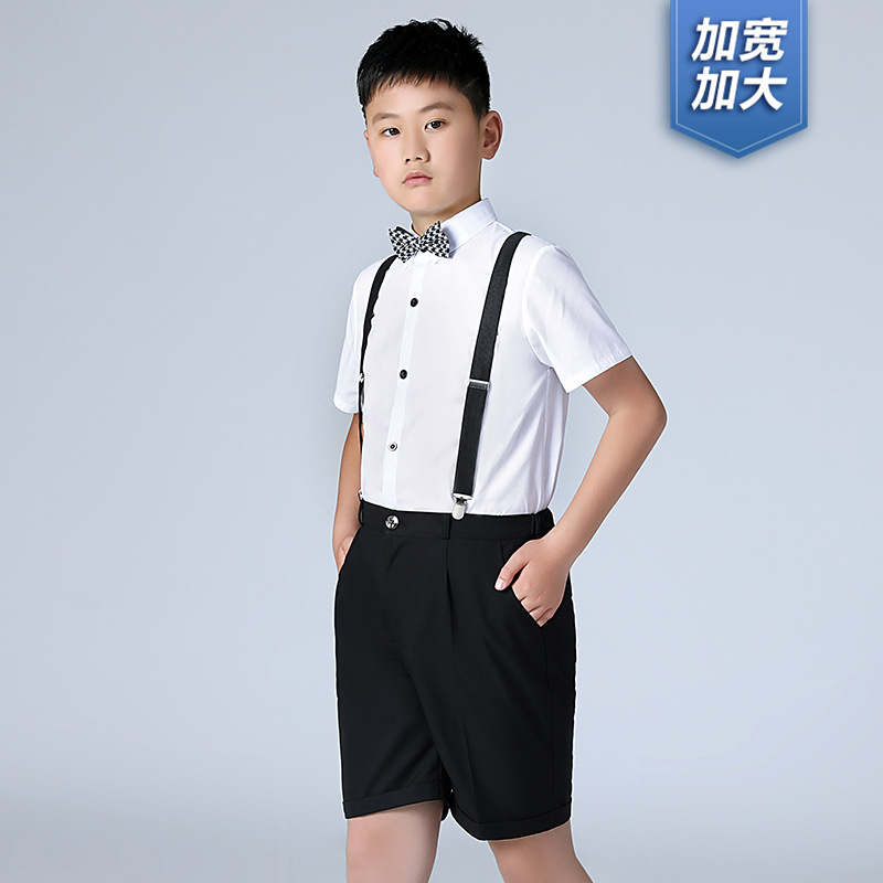 男童短袖背带裤套装夏季中大胖童加肥加大衬衫短裤主持活动演出服