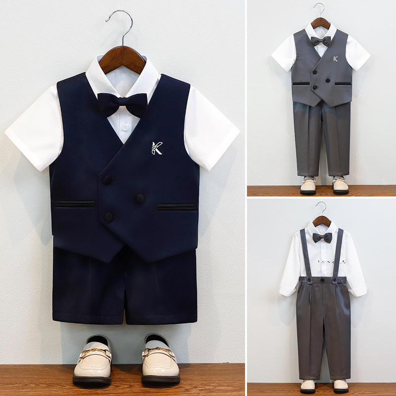 儿童马甲套装男童英伦风西装背带裤花童周岁礼服主持人钢琴演出服