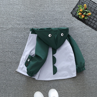 中小童秋季新款男女宝宝可爱俏皮龙外套韩版连帽拉链衫夹克冲锋衣