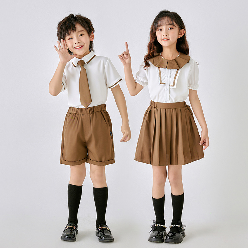 幼儿园园服夏季毕业演出服儿童短袖衬衫班服套装英伦风小学生校服