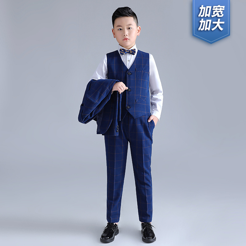 男童礼服2024新款胖版格子马甲套装加肥加大花童婚礼主持演出服