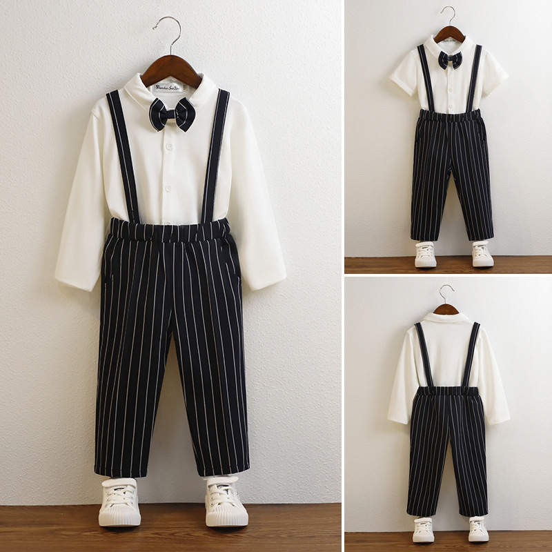 男童背带裤春夏中小童主持人合唱表演服周岁花童礼服长袖衬衫套装