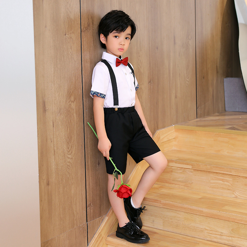 儿童礼服夏季新款英伦短袖背带裤花童套装男童六一主持合唱演出服