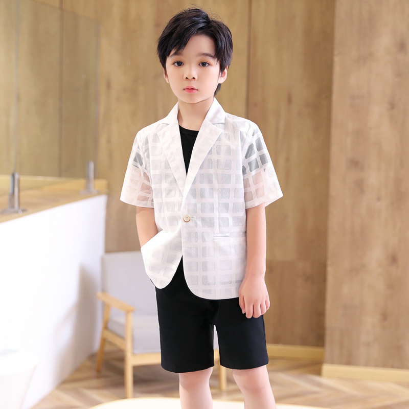 儿童西装套装夏季韩版镂空西服外套男童舞台主持活动演出花童礼服
