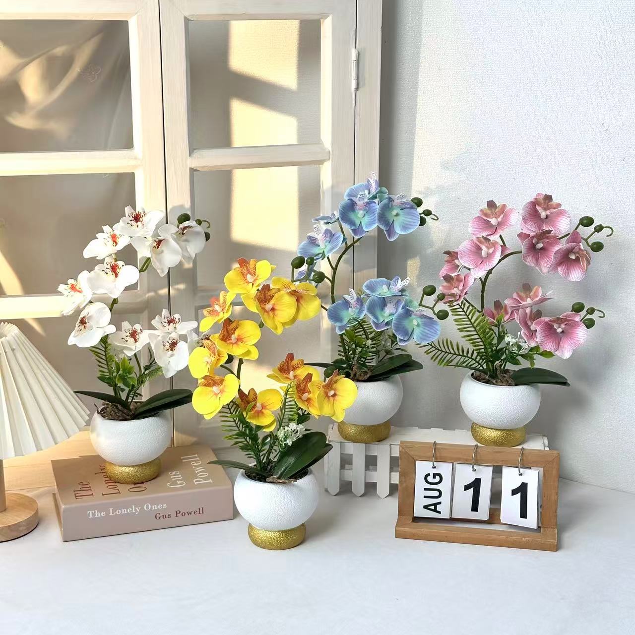蝴蝶兰仿真花11花盆栽创意摆设客厅酒店餐厅桌面装饰道具假花摆件