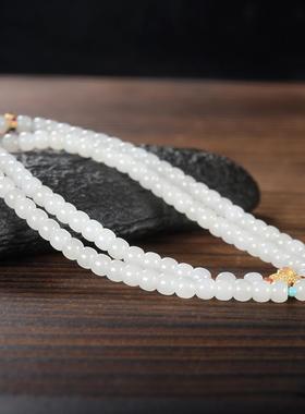 【楼兰璞钰】精品和田玉老型珠多圈羊脂白玉手链女款原创设计手串