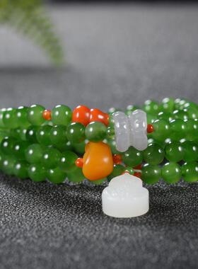 【楼兰璞钰】天然和田玉碧玉阳绿多圈手链6mm原创精品设计项链