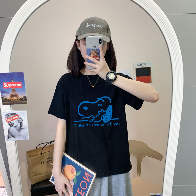 清仓纯棉短袖t恤女夏宽松显瘦卡通上衣韩版常规大码半袖ins体桖衫