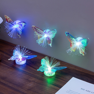 发光小玩具光纤蝴蝶小夜灯贴墙装 饰灯情人节小礼物地摊货源热卖
