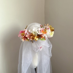毕业礼物森系清新花环仙气新娘头饰环花朵舞台演出拍照粉黄色发饰