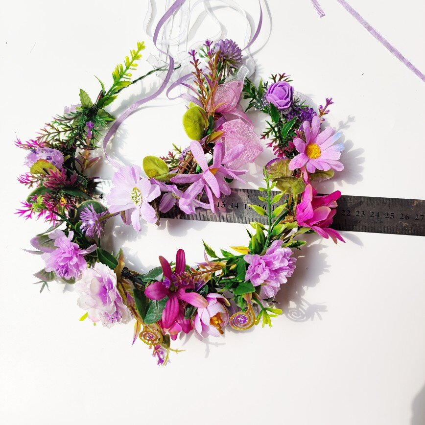 DIY森系紫色仿真绢花布艺花朵花环头饰舞蹈表演写真摄影道具头花