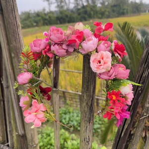 仿真花环头饰深粉色玫瑰花朵
