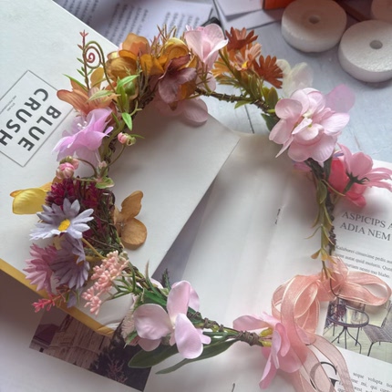 教师节礼物森系粉棕色仙女花环饰清新拍照儿童开学季舞台表演道具