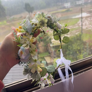 森系花朵发箍超仙公主圆形布艺系带仙气头饰发饰