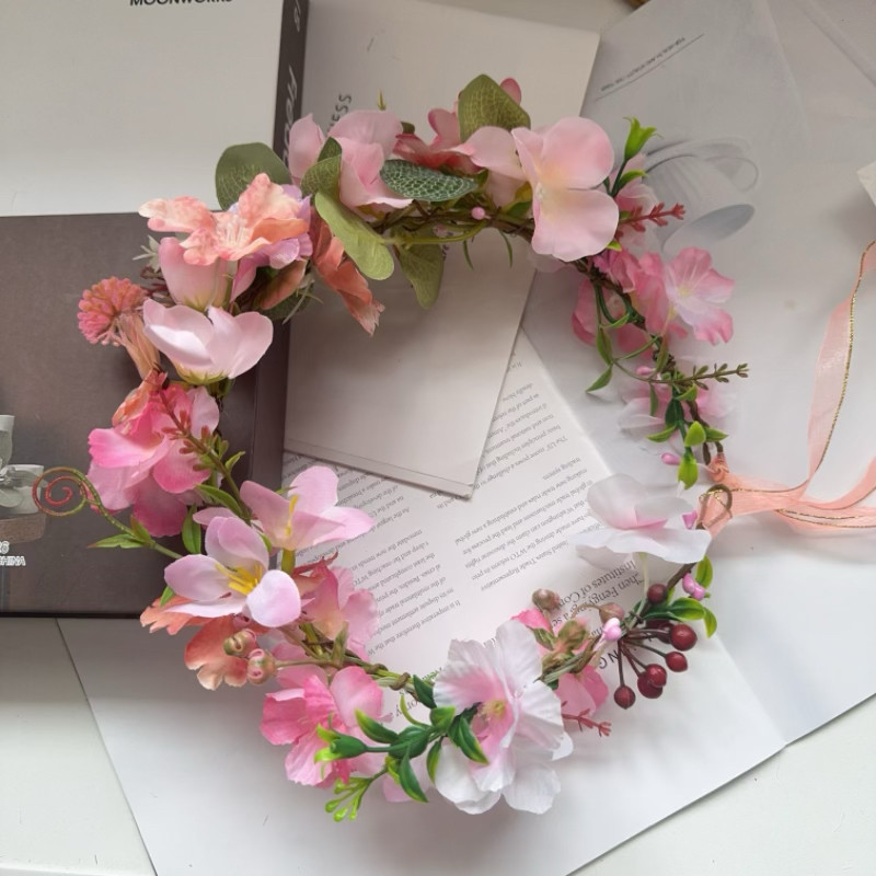cosplay粉色加密樱花花环头饰