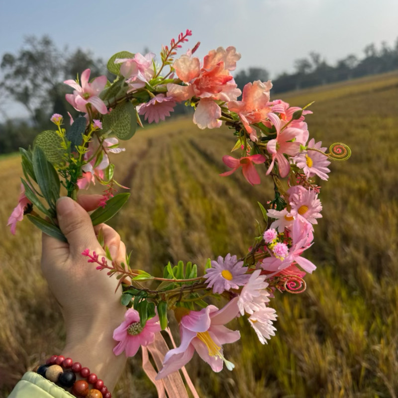 DIY韩粉色小雏菊绢花花朵花环头饰小清新头饰发箍