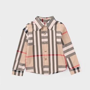 外贸原单男童衬衫春秋款格子儿童衬衣纯棉英伦风中大童薄外套上衣