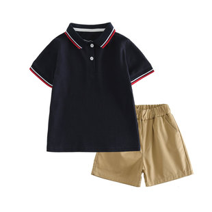 男童套装夏季薄款纯棉透气翻领t中大童polo衫男孩儿童T恤短袖夏装