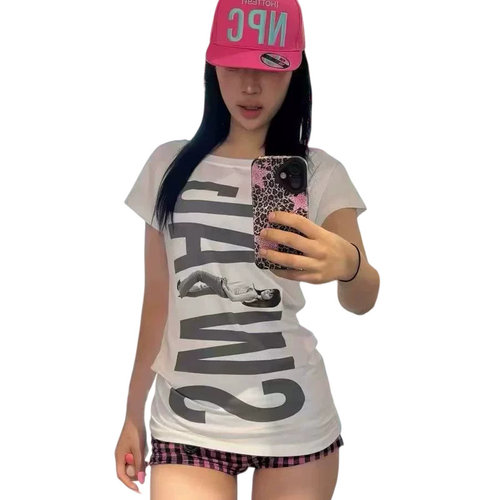 潮酷设计感辣妹修身长款舒适T恤