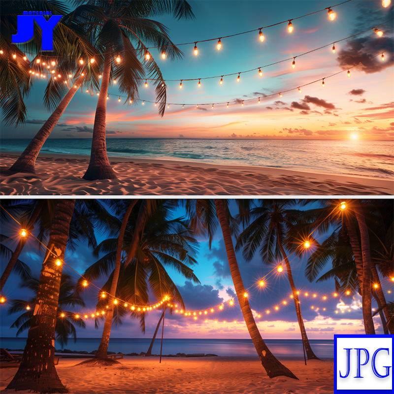 海边夕阳晚霞美景夏日度假夜景风景高清直播背景平面设计JPG素材