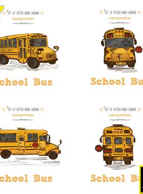 shool bus 校车手绘画线描线稿校园巴士插图插画矢量图设计AI素材