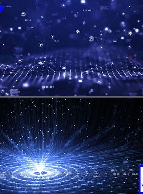 蓝色炫酷科技视觉网络数字发光粒子网络商务海报展板设计JPG素材