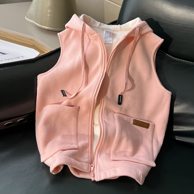 马甲韩版宽松女士连帽卫衣外套