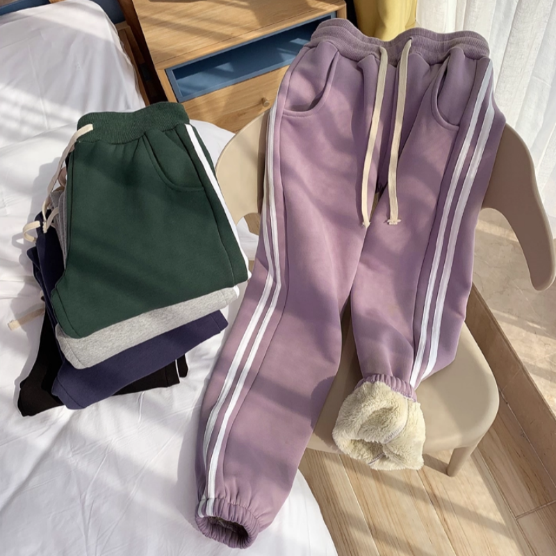 仿羊羔绒冬季运动裤女加绒加厚秋冬新款宽松休闲卫裤外穿保暖棉裤