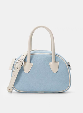 韩系ins保龄球包女棒球包蓝色粉色波士顿包包女