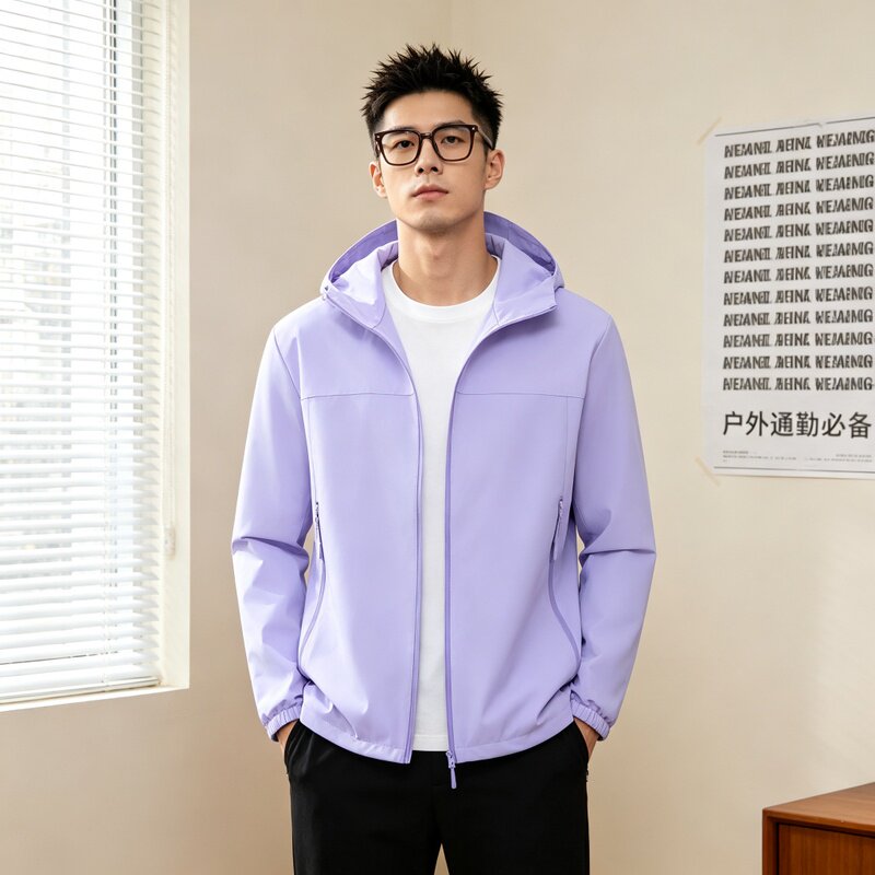 户外连帽薄款冲锋衣定制印logo工作服防风防水登山团体服夹克外套
