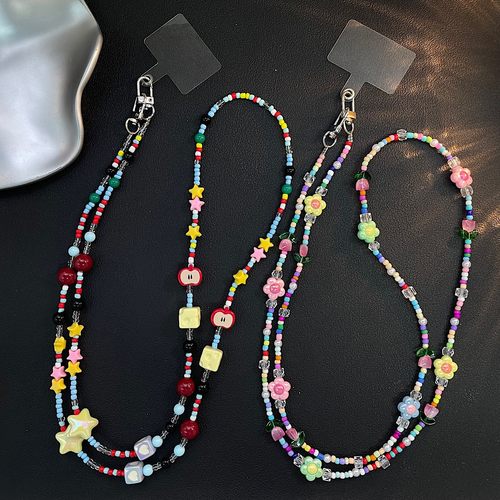 超可爱链甜妹少女心ins串珠挂链夏日彩虹色卡通背带链条