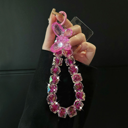 ins奢华高级水晶串珠珠子手提链条手腕挂绳夹片钥匙扣包包